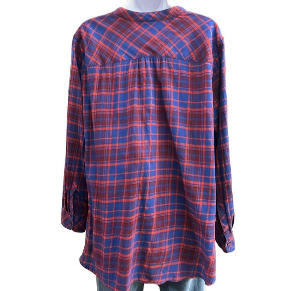 Talbot's Women's Red Blue Plaid Long Adjustable Sleeve Plus Size Blouse Size 1X - Picture 3 of 4